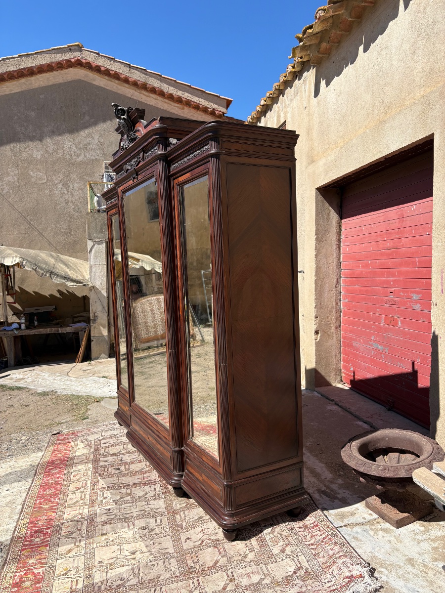 Three-door Bedroom Wardrobe, Napoleon III Style, Made Of Rosewood, 19th Century-photo-3