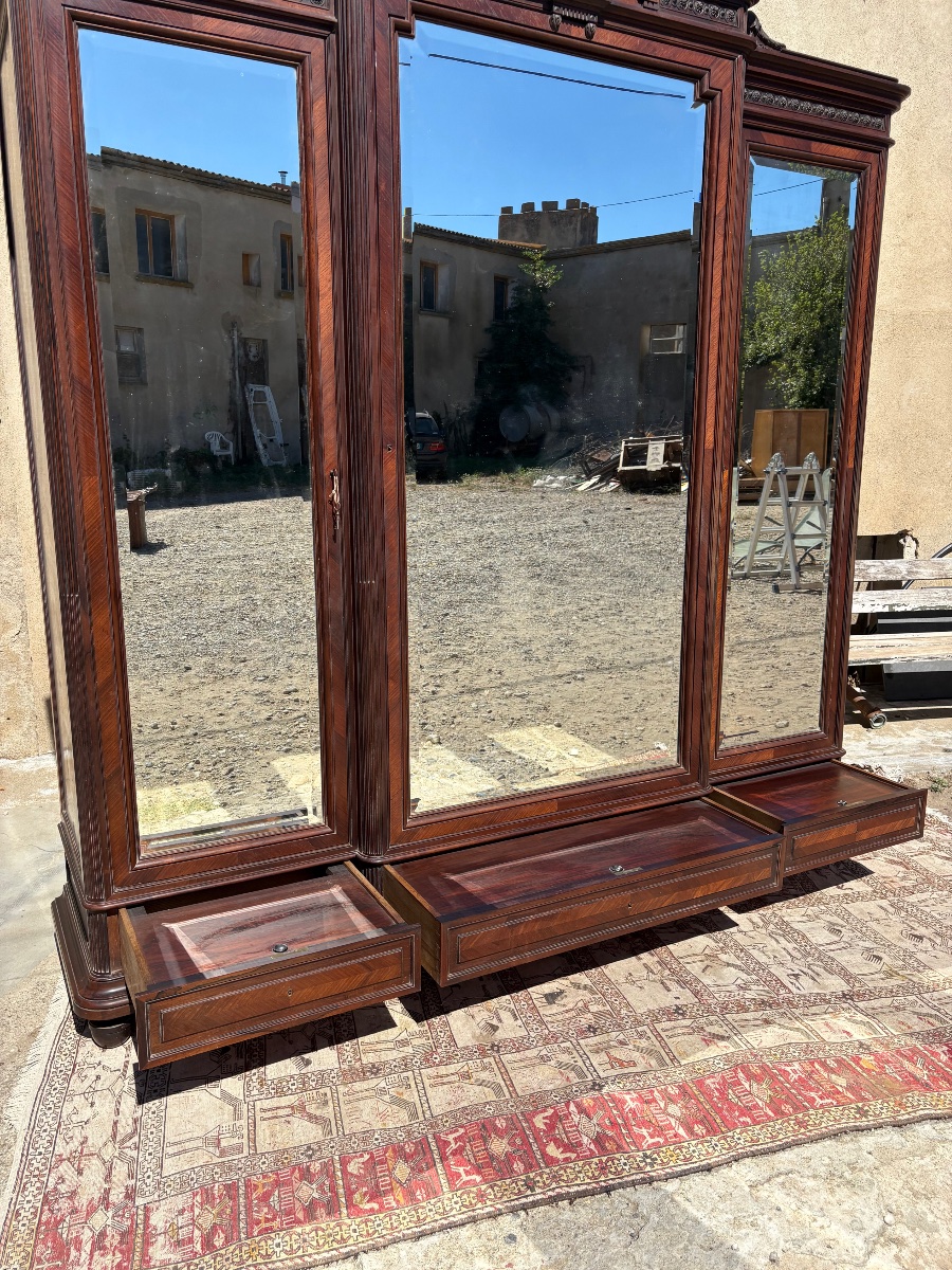 Three-door Bedroom Wardrobe, Napoleon III Style, Made Of Rosewood, 19th Century-photo-5