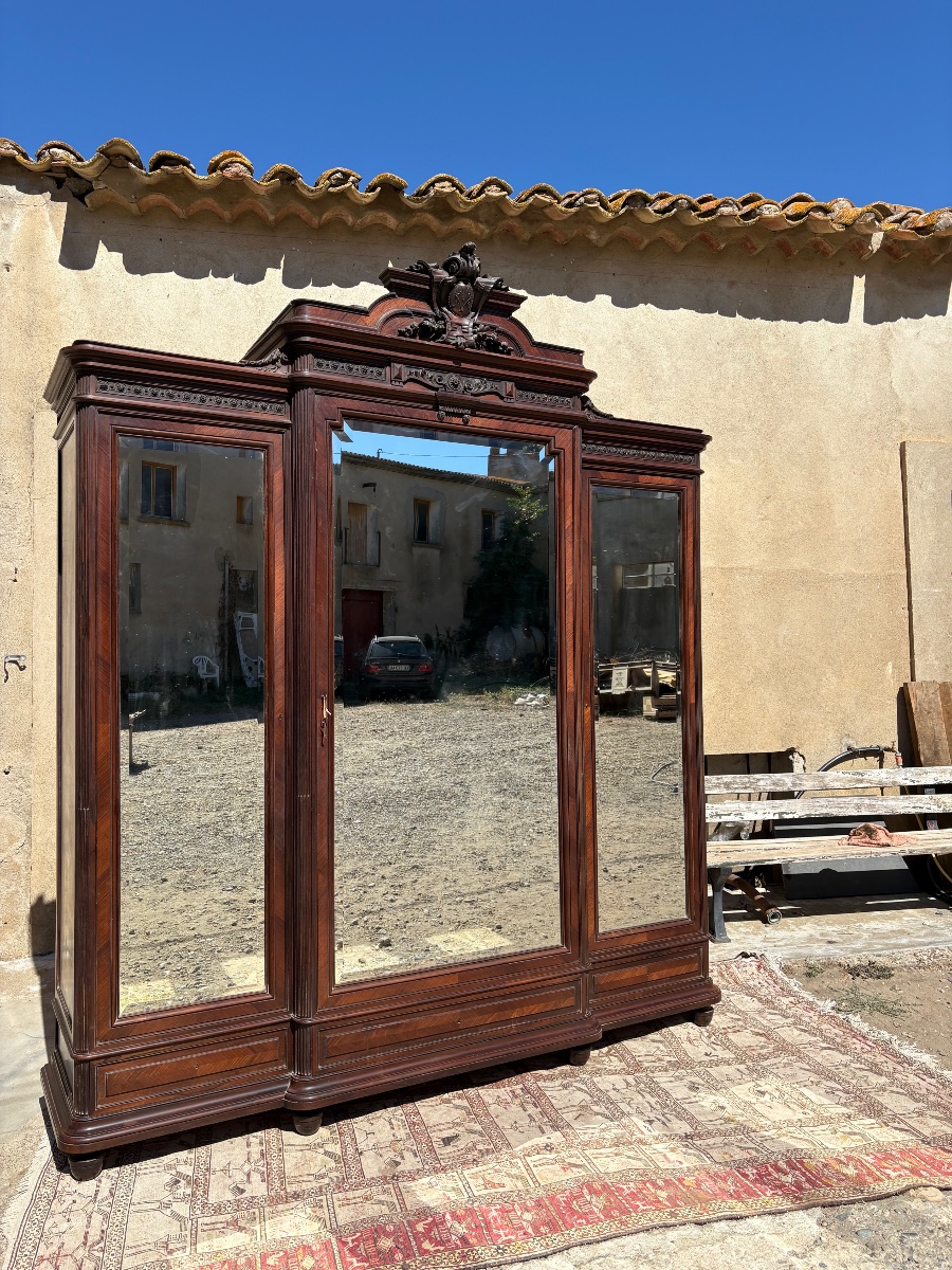 Three-door Bedroom Wardrobe, Napoleon III Style, Made Of Rosewood, 19th Century-photo-6