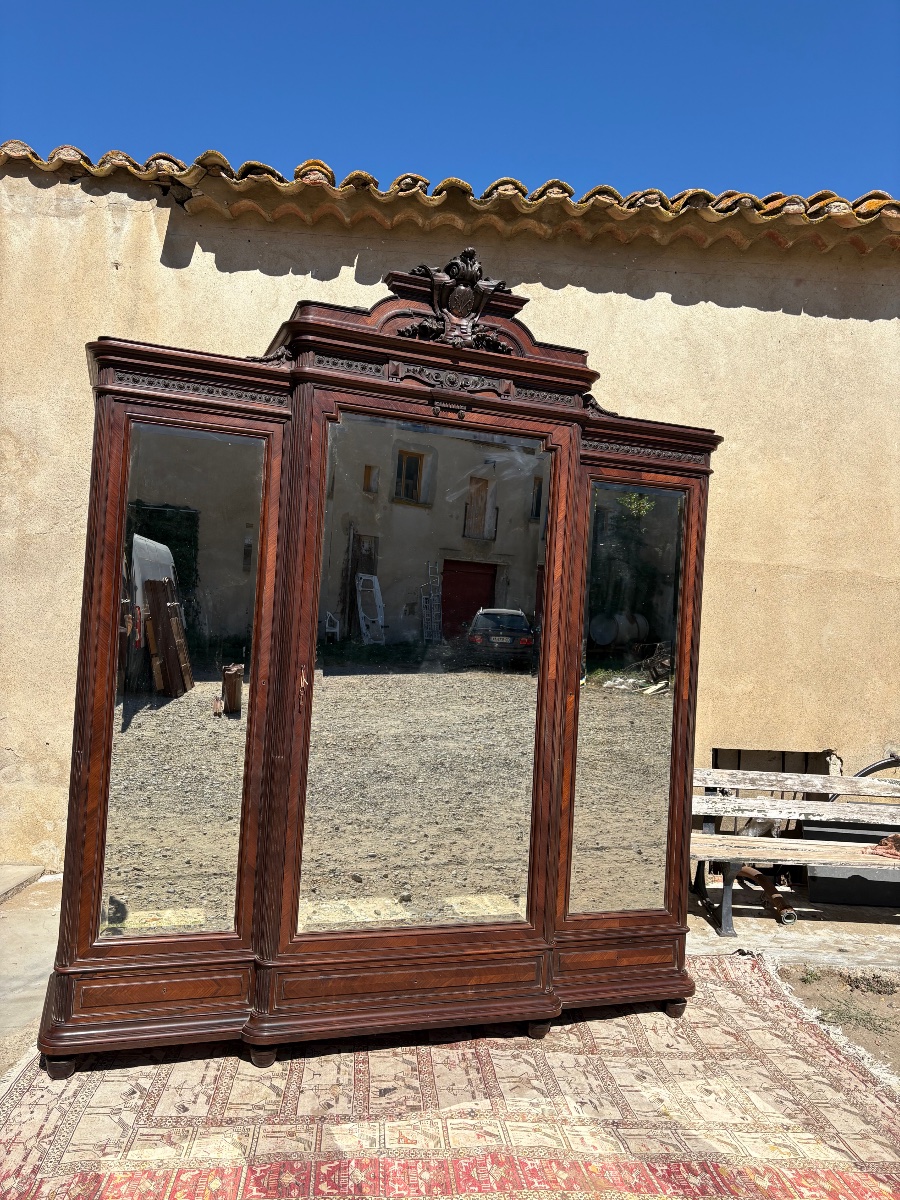 Three-door Bedroom Wardrobe, Napoleon III Style, Made Of Rosewood, 19th Century-photo-7
