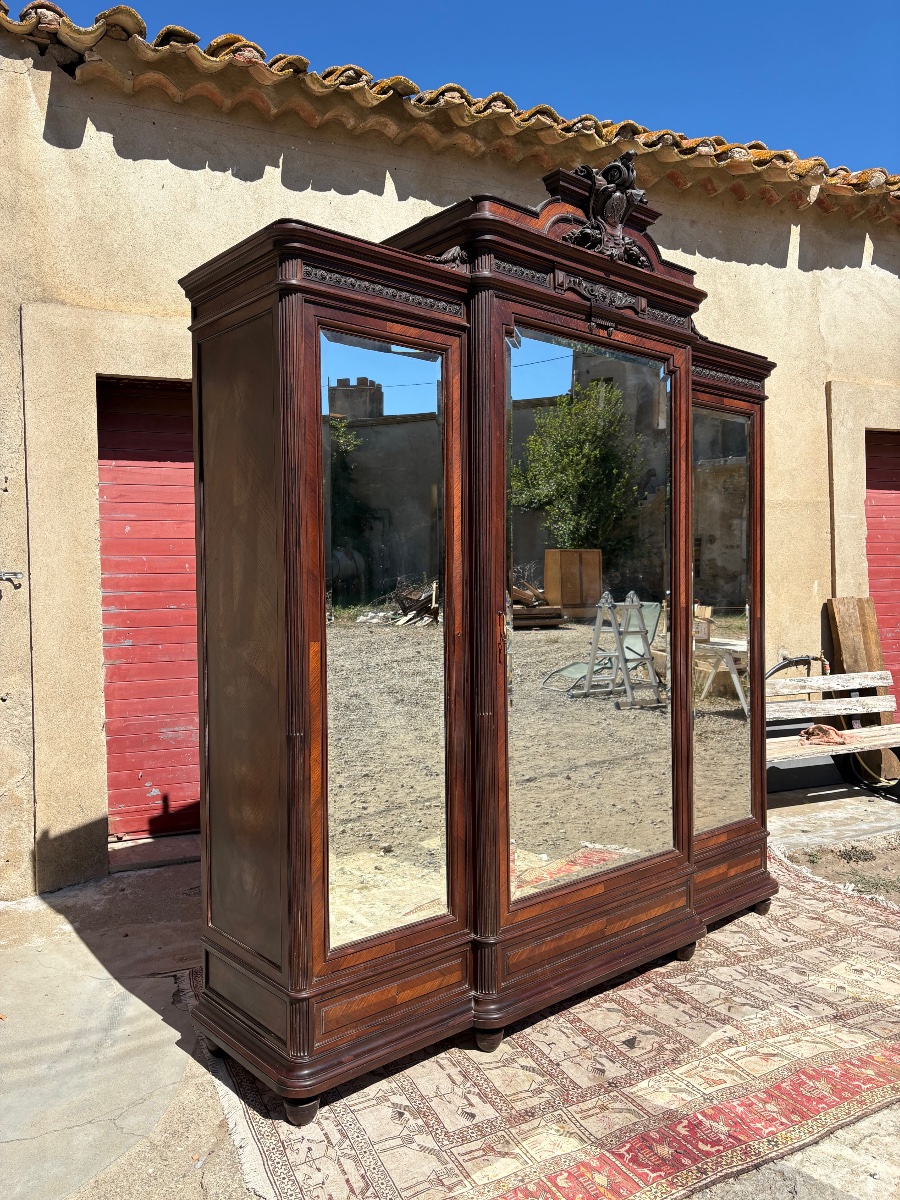 Three-door Bedroom Wardrobe, Napoleon III Style, Made Of Rosewood, 19th Century-photo-8