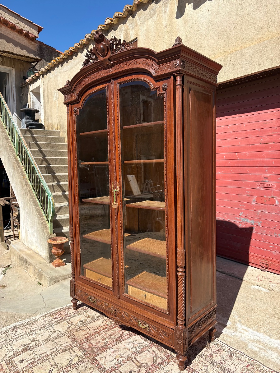 Bookcase, Louis XVI-style Display Cabinet, Made Of Walnut, 19th Century-photo-3