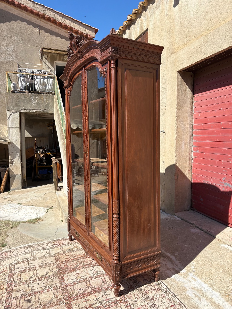 Bookcase, Louis XVI-style Display Cabinet, Made Of Walnut, 19th Century-photo-2