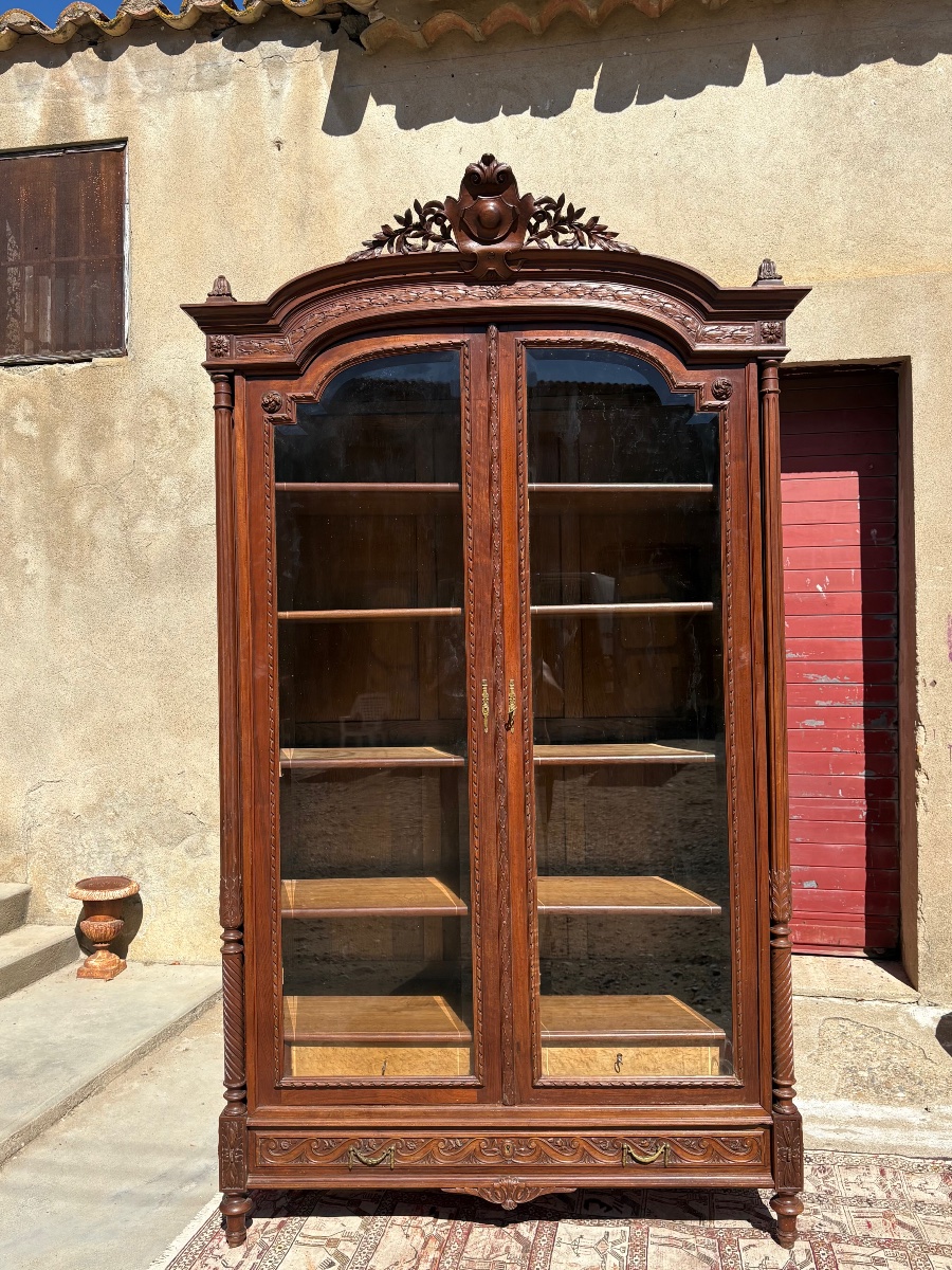 Bookcase, Louis XVI-style Display Cabinet, Made Of Walnut, 19th Century-photo-7