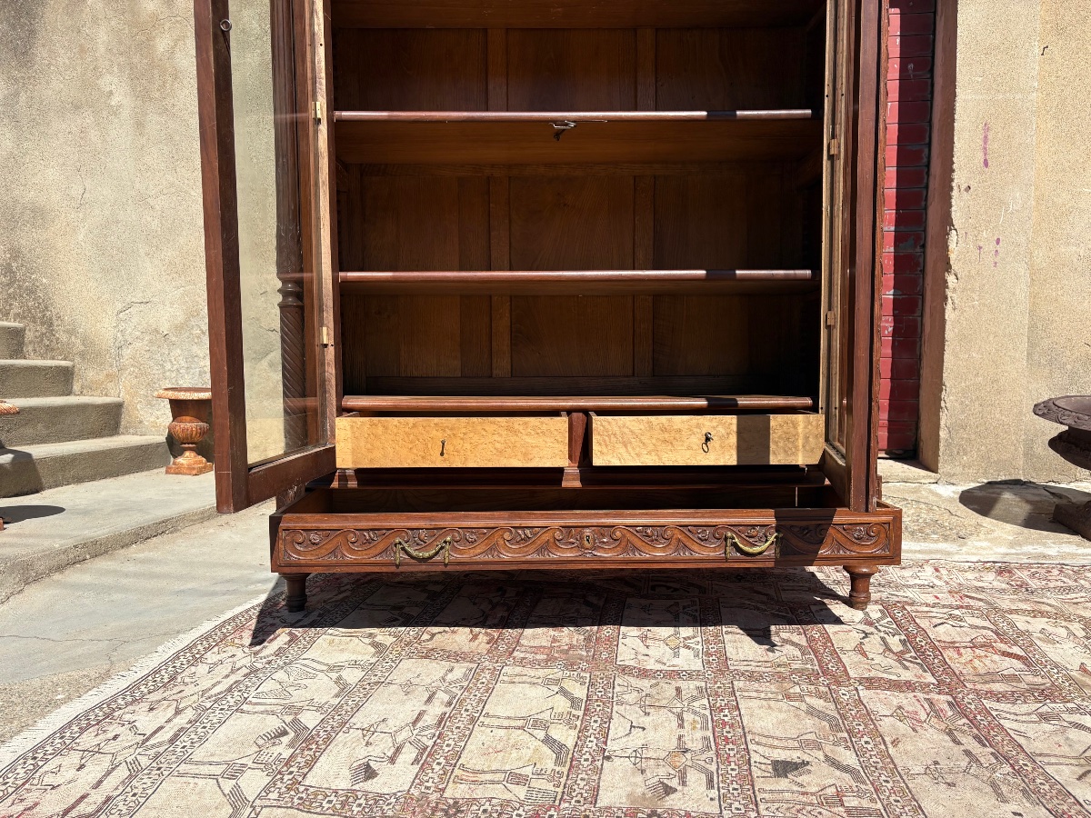 Bookcase, Louis XVI-style Display Cabinet, Made Of Walnut, 19th Century-photo-8