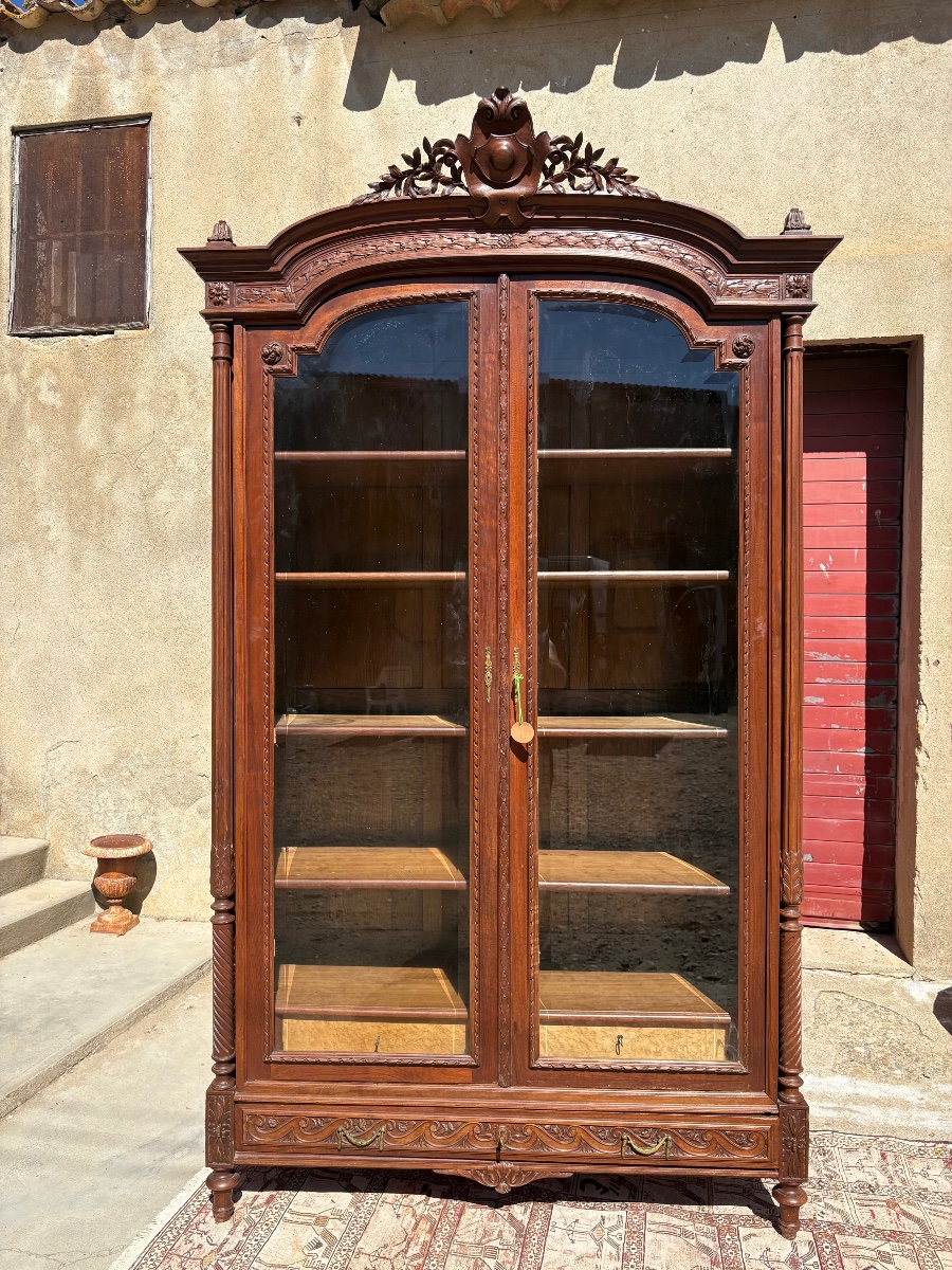 Bookcase, Louis XVI-style Display Cabinet, Made Of Walnut, 19th Century