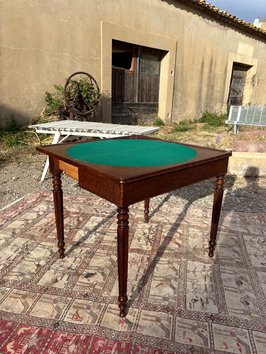 Table à Jeux, restauration en acajou d’époque XIXe siècle. -photo-1