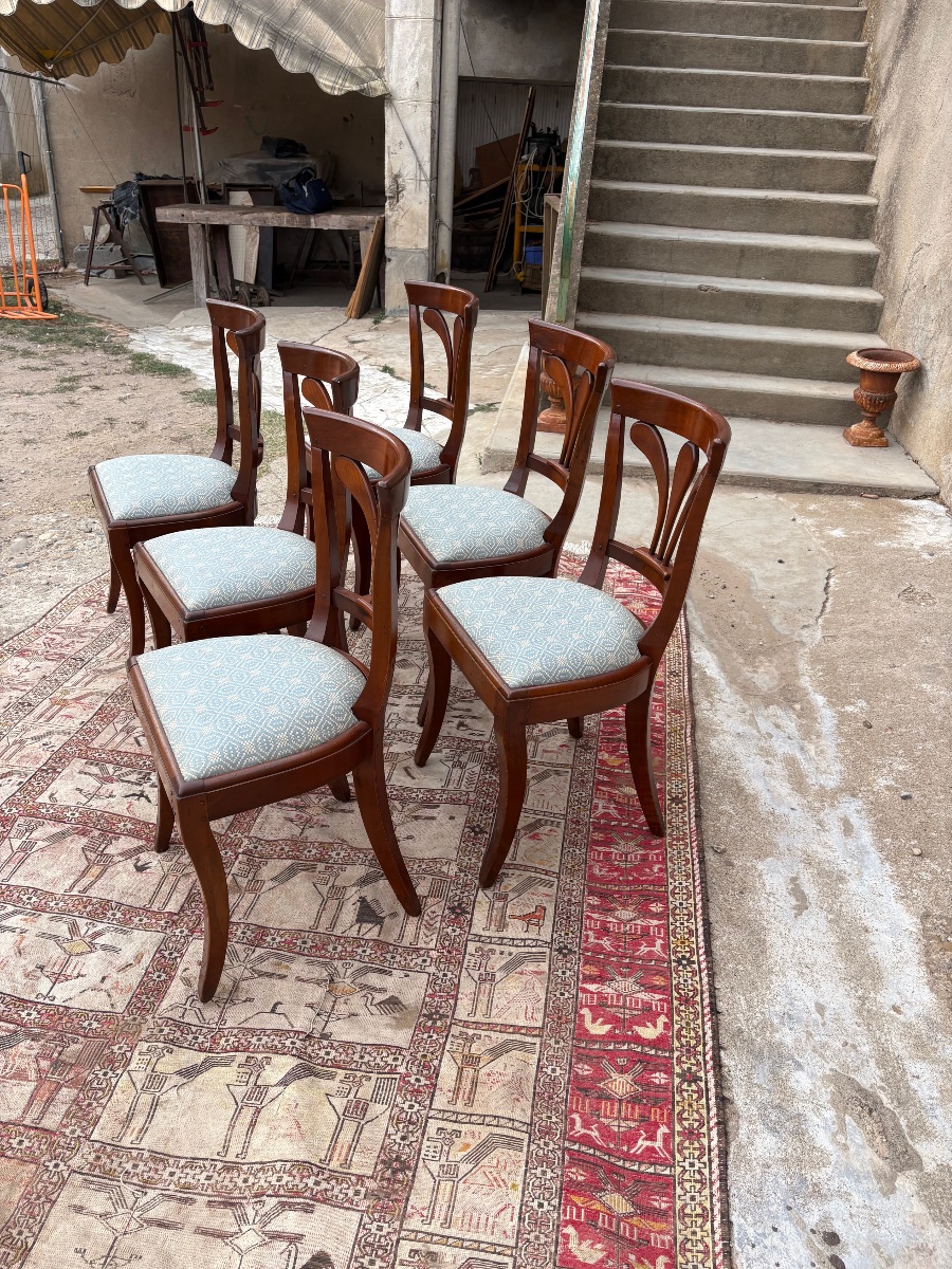 Suite De Six Chaises restauration en acajou, vers 1920-photo-4
