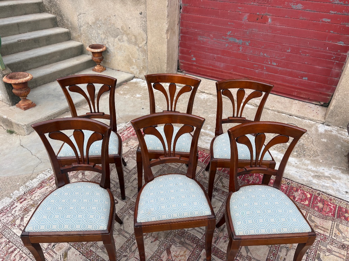 Suite De Six Chaises restauration en acajou, vers 1920-photo-8