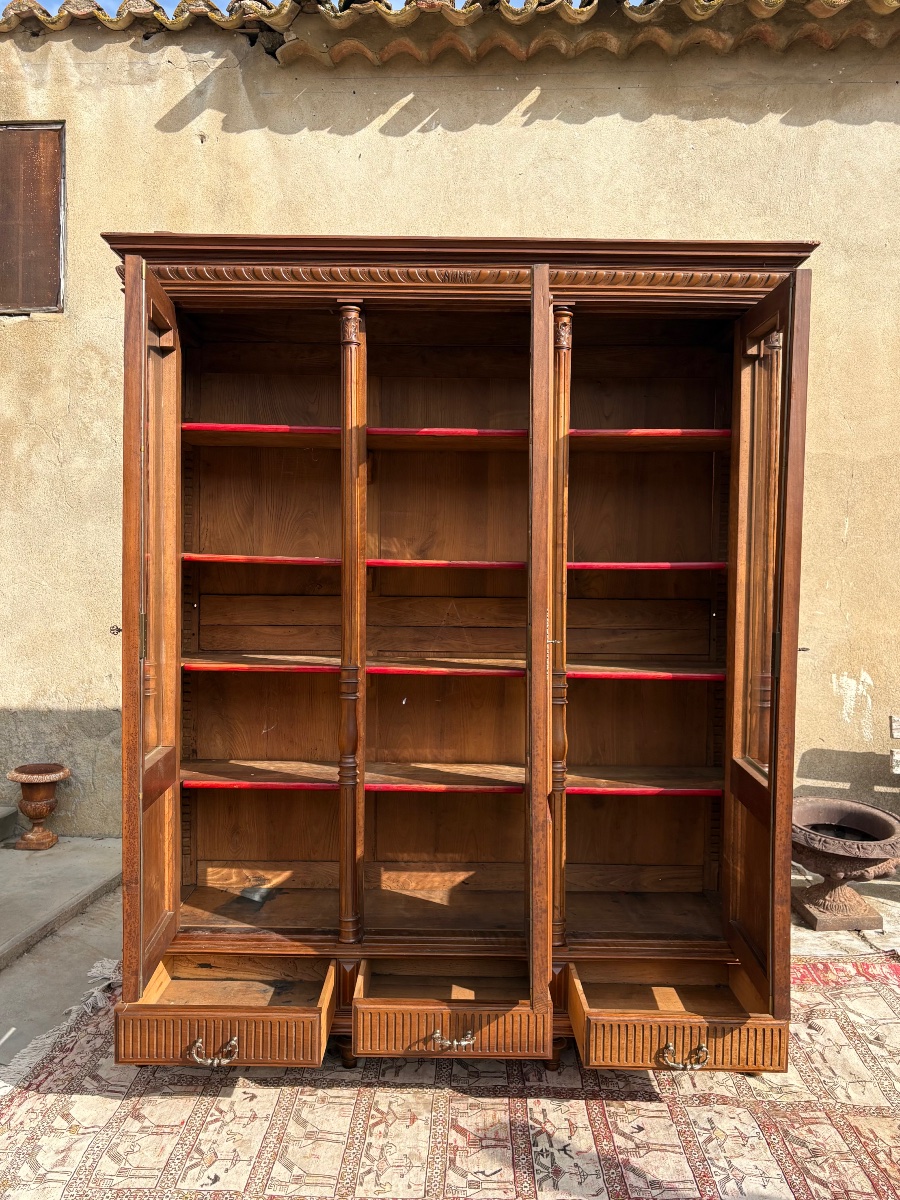Bookcase, Walnut Display Cabinet, Napoleon III Style, 19th Century-photo-3