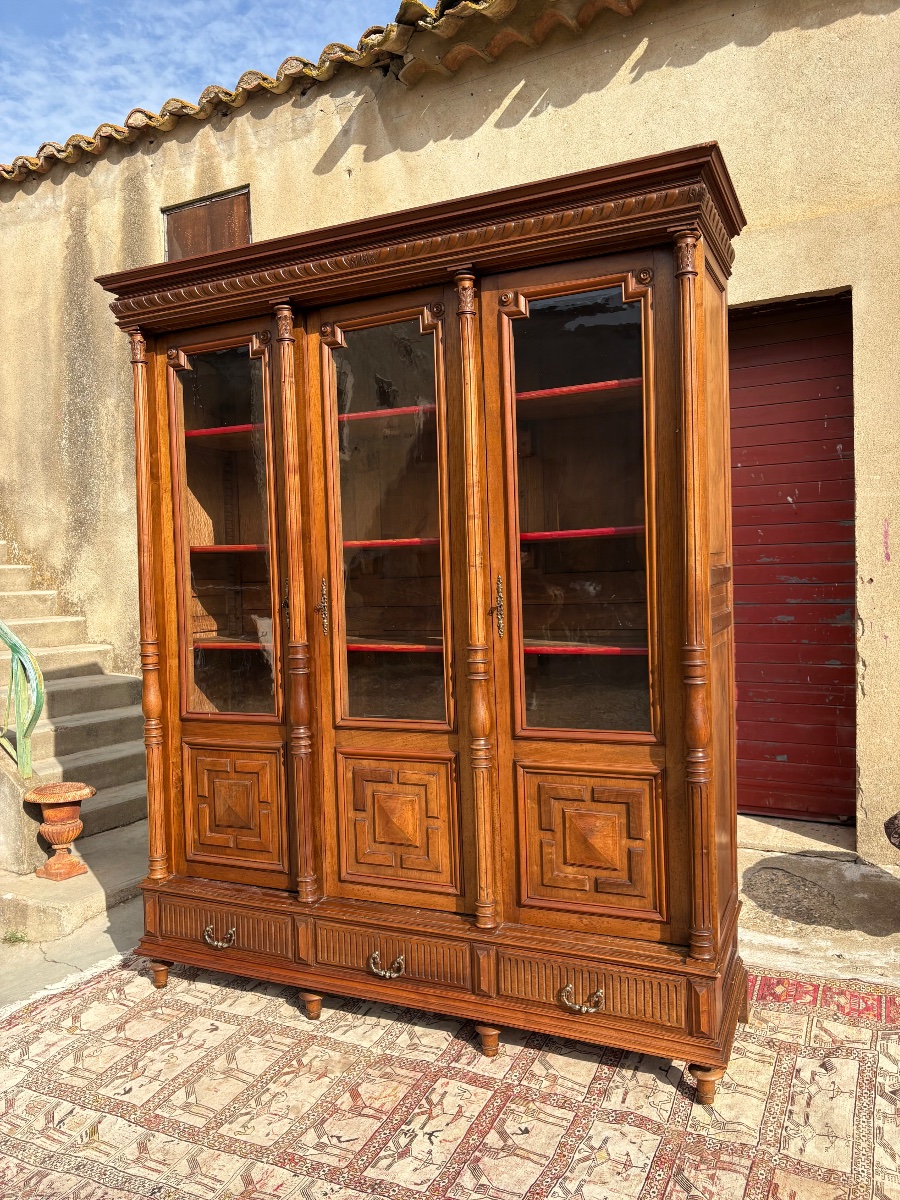 Bookcase, Walnut Display Cabinet, Napoleon III Style, 19th Century-photo-1