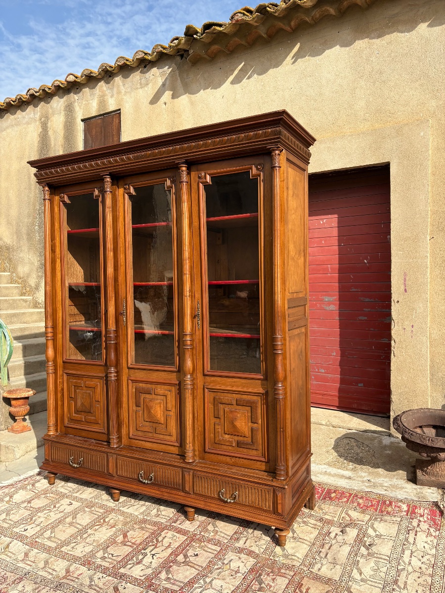 Bookcase, Walnut Display Cabinet, Napoleon III Style, 19th Century-photo-2