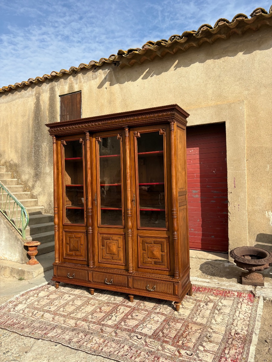 Bookcase, Walnut Display Cabinet, Napoleon III Style, 19th Century-photo-3