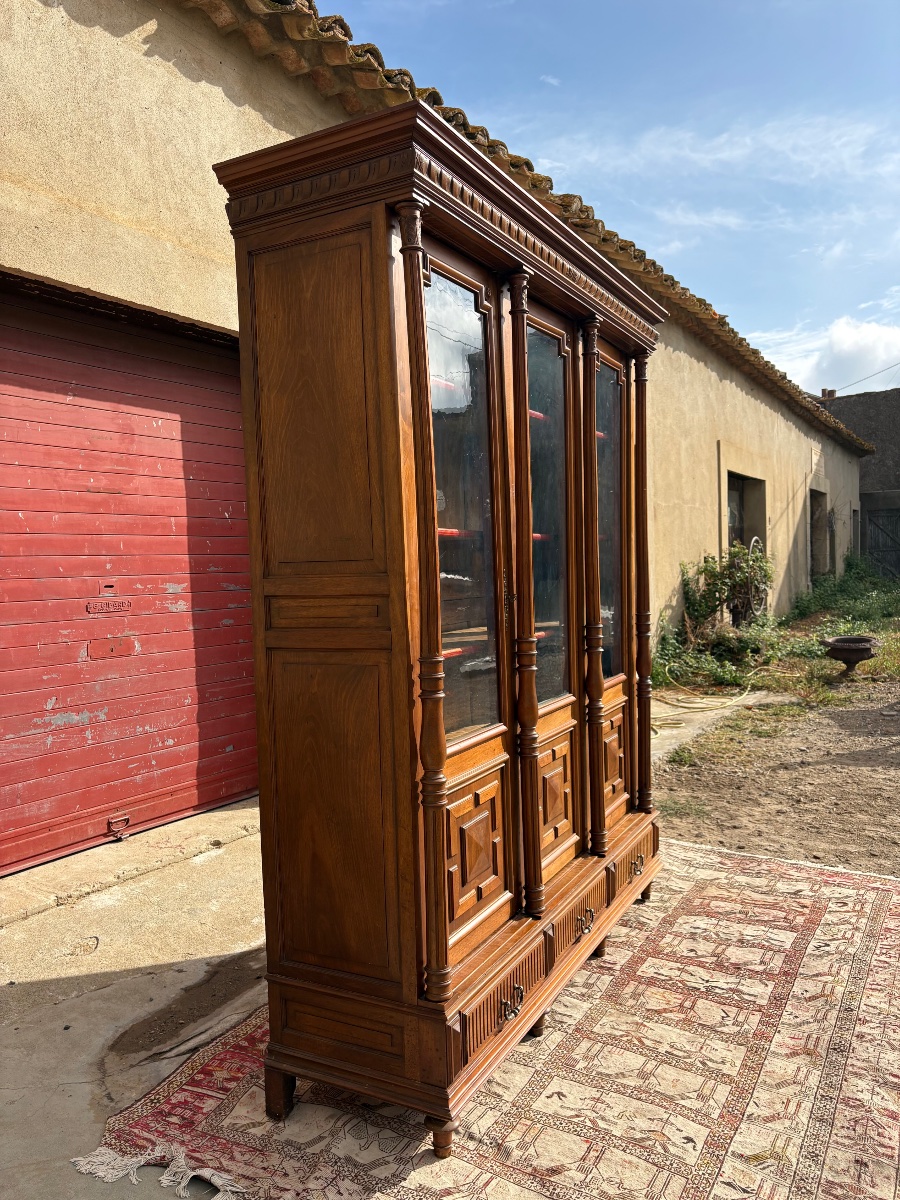 Bookcase, Walnut Display Cabinet, Napoleon III Style, 19th Century-photo-7