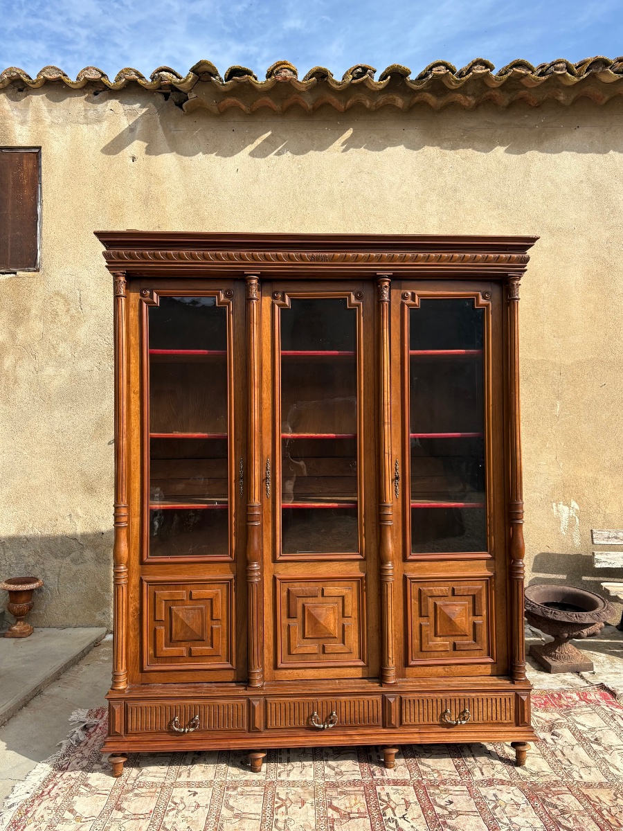 Bookcase, Walnut Display Cabinet, Napoleon III Style, 19th Century
