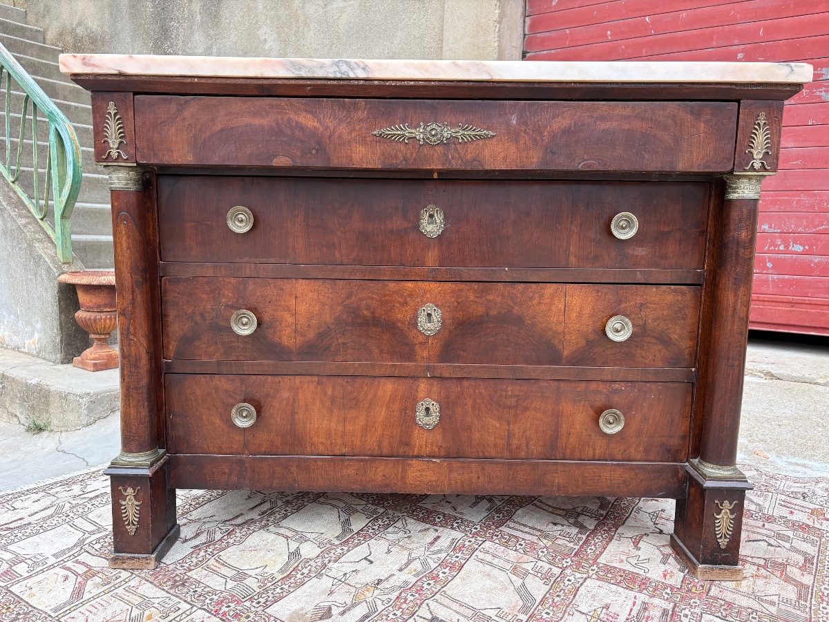 19th-century Period Empire-style Walnut Chest Of Drawers With Separate Columns-photo-3