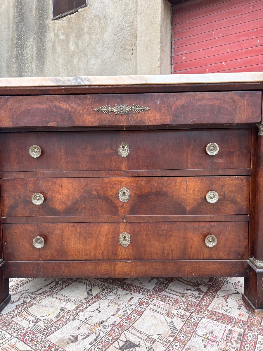 19th-century Period Empire-style Walnut Chest Of Drawers With Separate Columns-photo-4