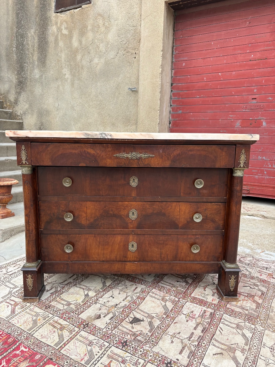 19th-century Period Empire-style Walnut Chest Of Drawers With Separate Columns-photo-8