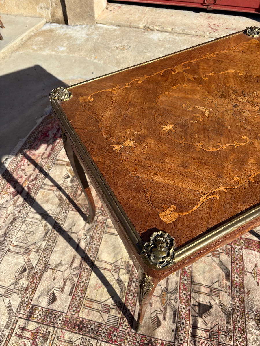  Table, à Jeux louis XV, en marqueterie fin XIXe siècle-photo-2