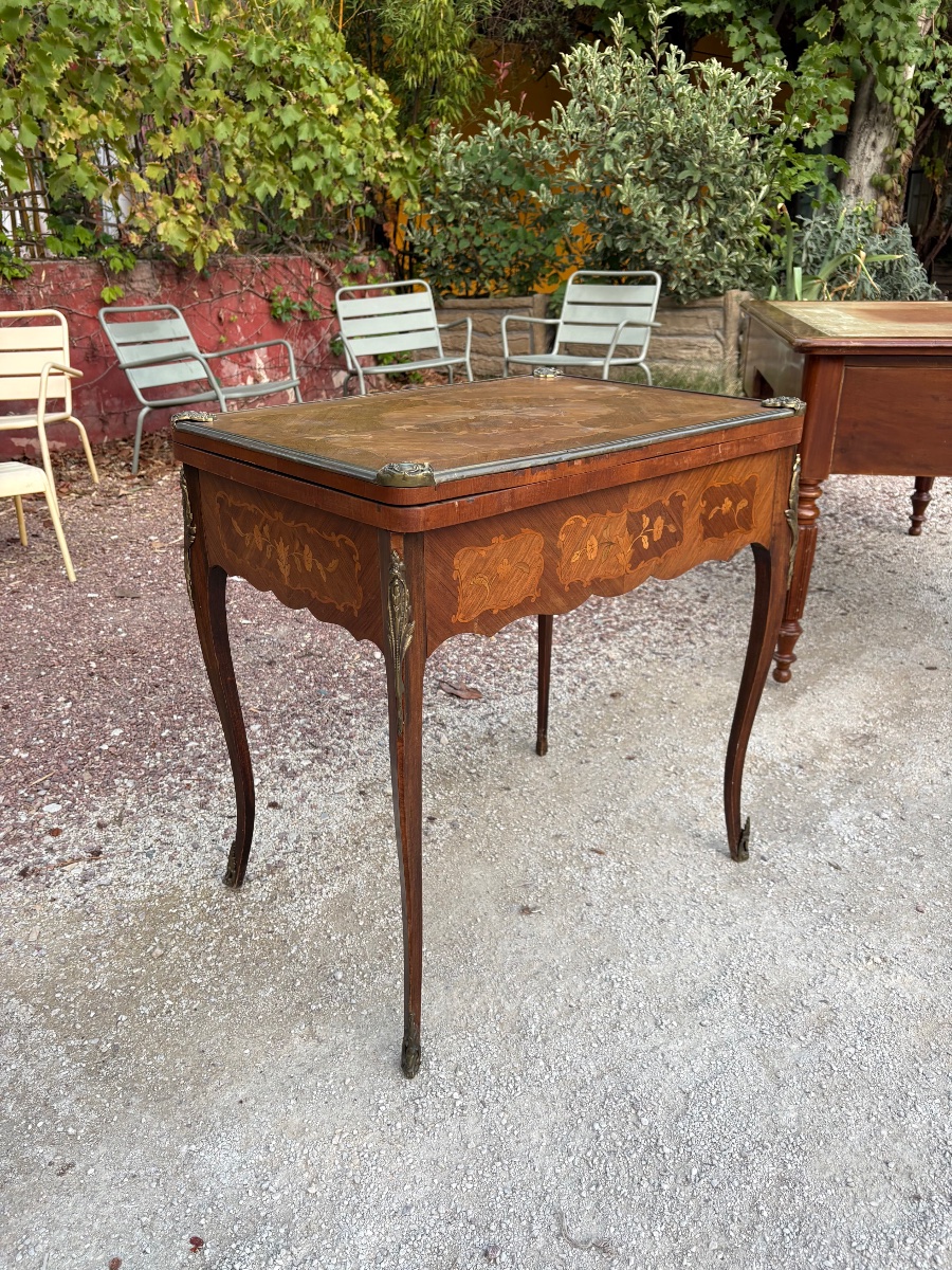 Louis XV-style Table With Marquetry, Late 19th Century-photo-3
