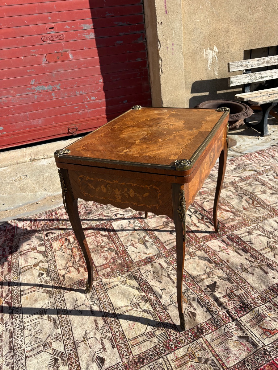  Table, à Jeux louis XV, en marqueterie fin XIXe siècle-photo-1
