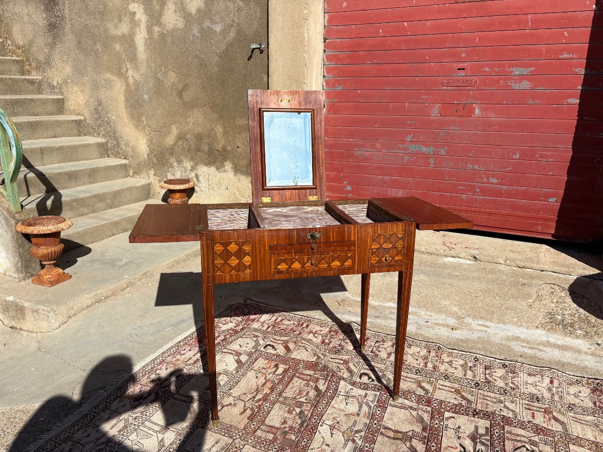 Louis XVI-style Ladies' Dressing Table, With Marquetry, 19th Century-photo-1