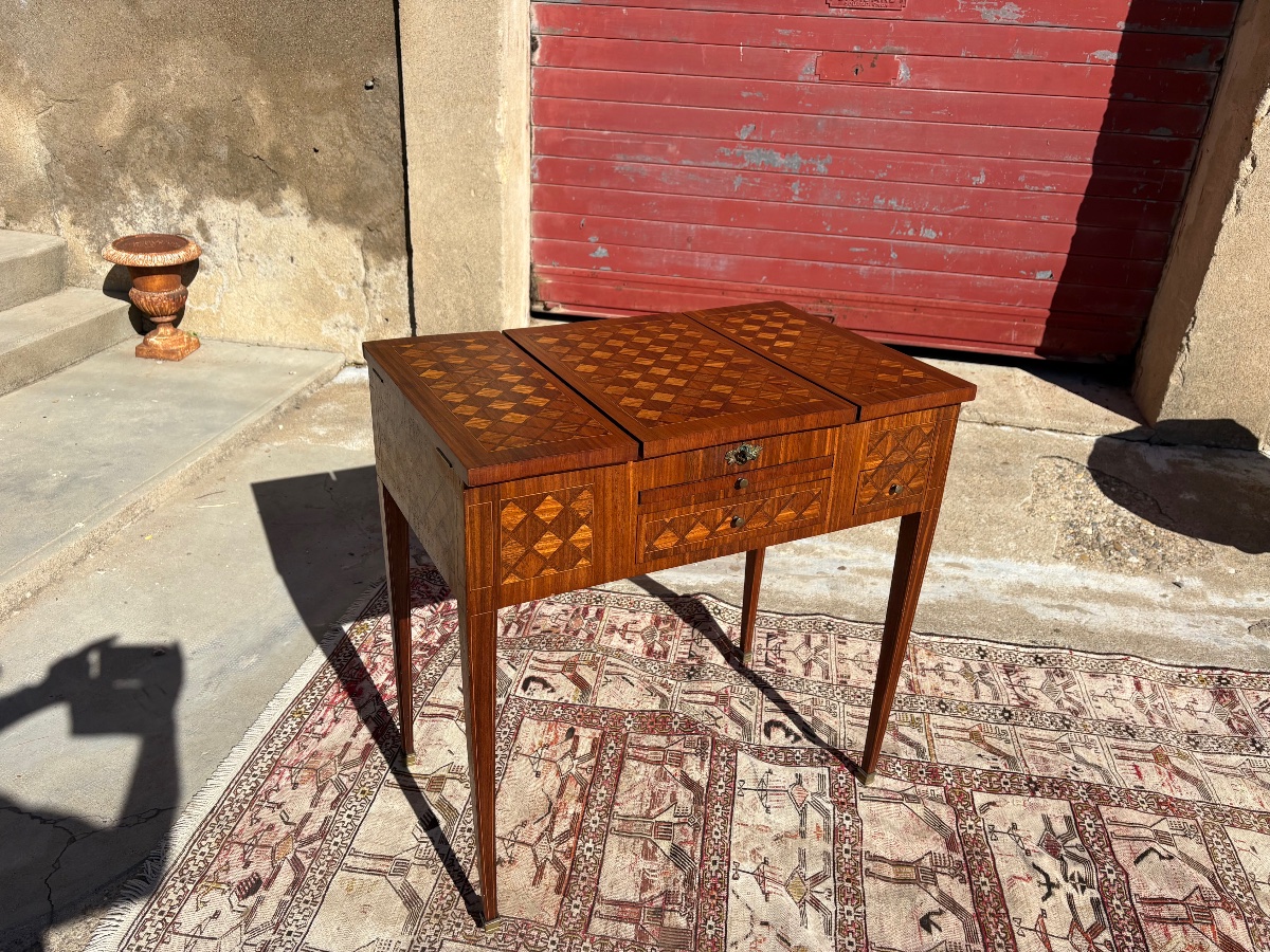 Louis XVI-style Ladies' Dressing Table, With Marquetry, 19th Century-photo-3