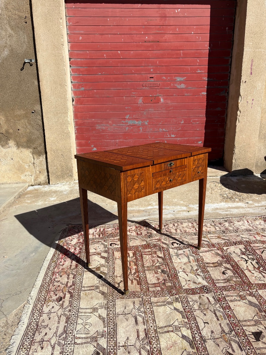 Louis XVI-style Ladies' Dressing Table, With Marquetry, 19th Century-photo-8
