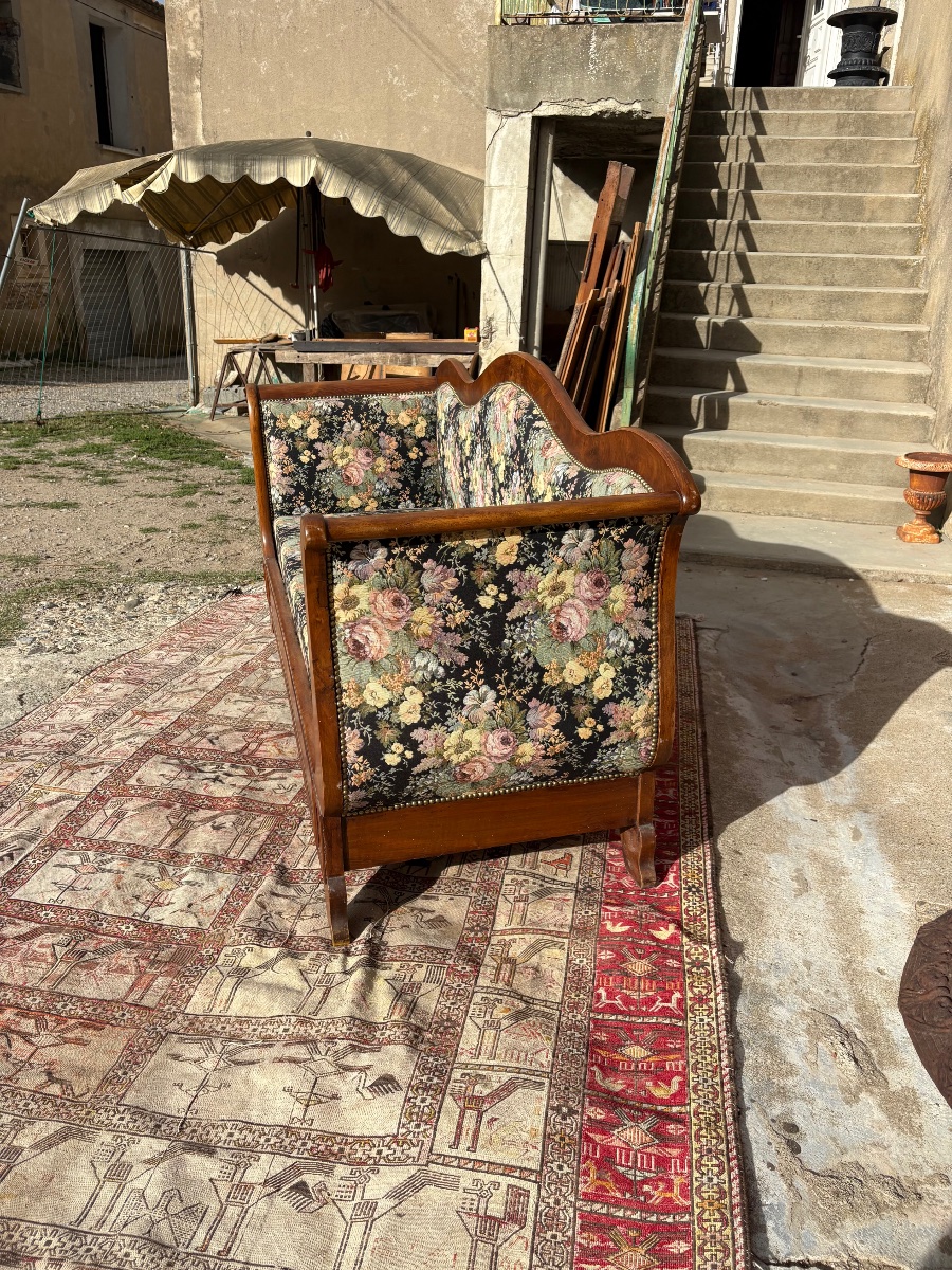 Banquette, restauration en noyer époque XIXe siècle-photo-3