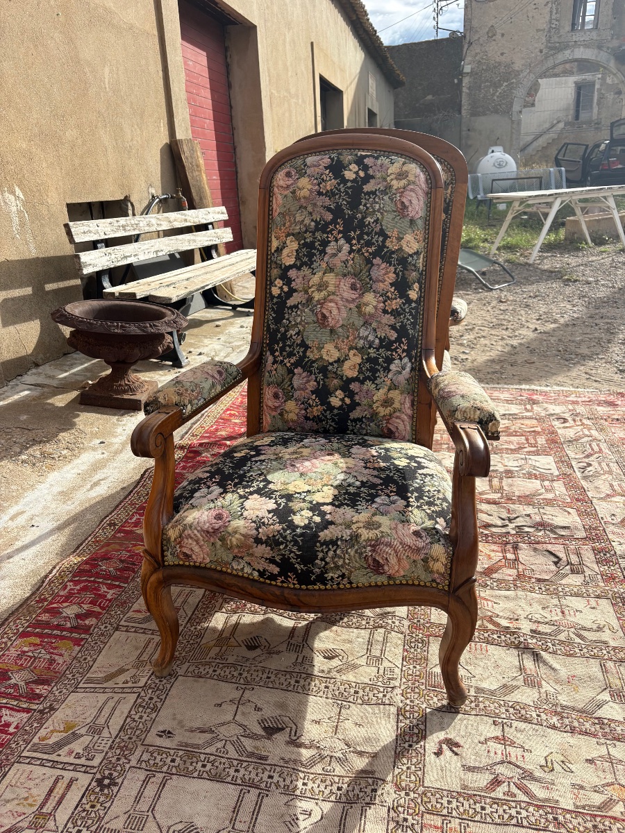 Paire de fauteuils Voltaire, restauration en noyer d’époqueXIXe siècle-photo-2