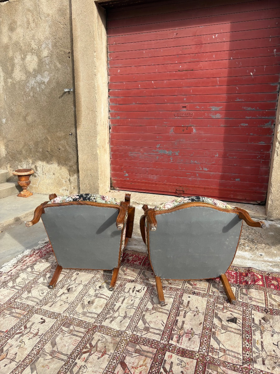 Paire de fauteuils Voltaire, restauration en noyer d’époqueXIXe siècle-photo-3