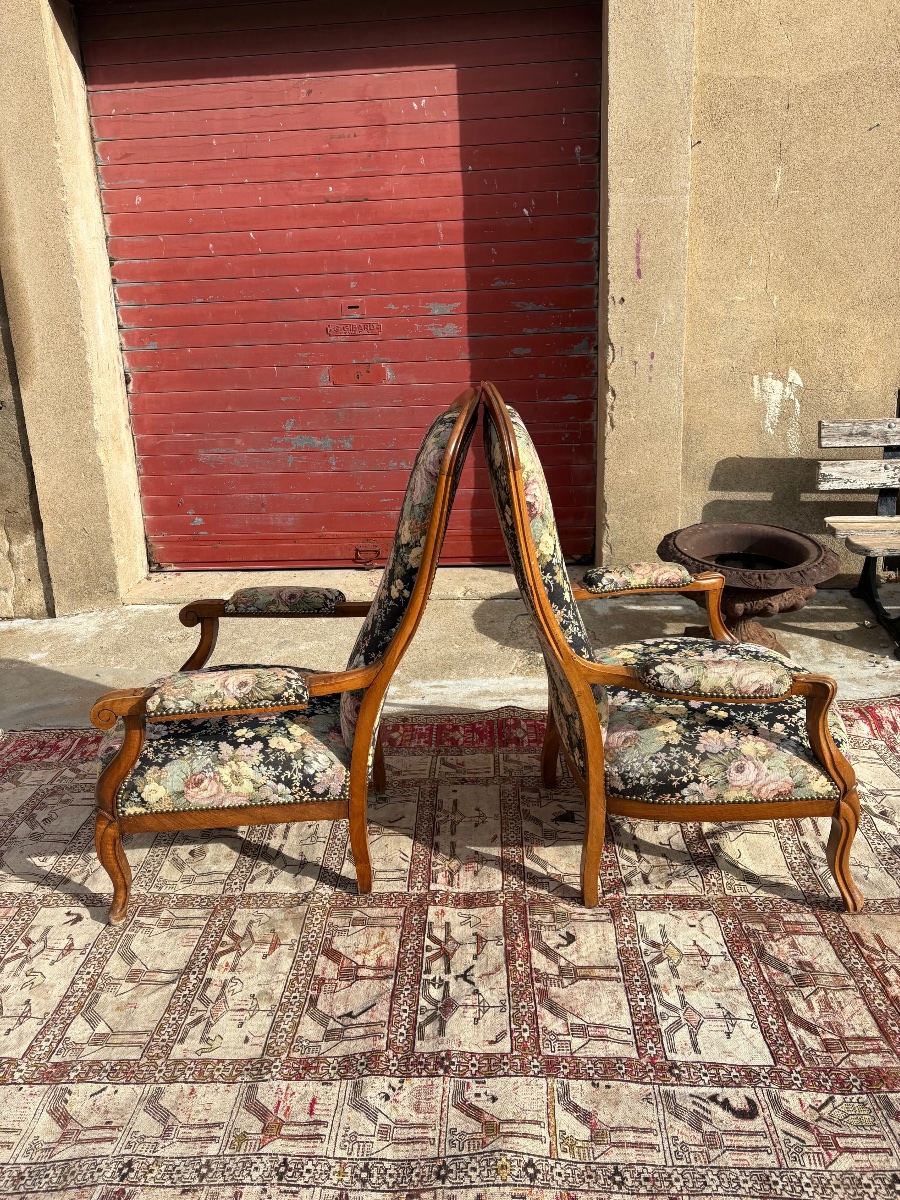 Paire de fauteuils Voltaire, restauration en noyer d’époqueXIXe siècle-photo-4