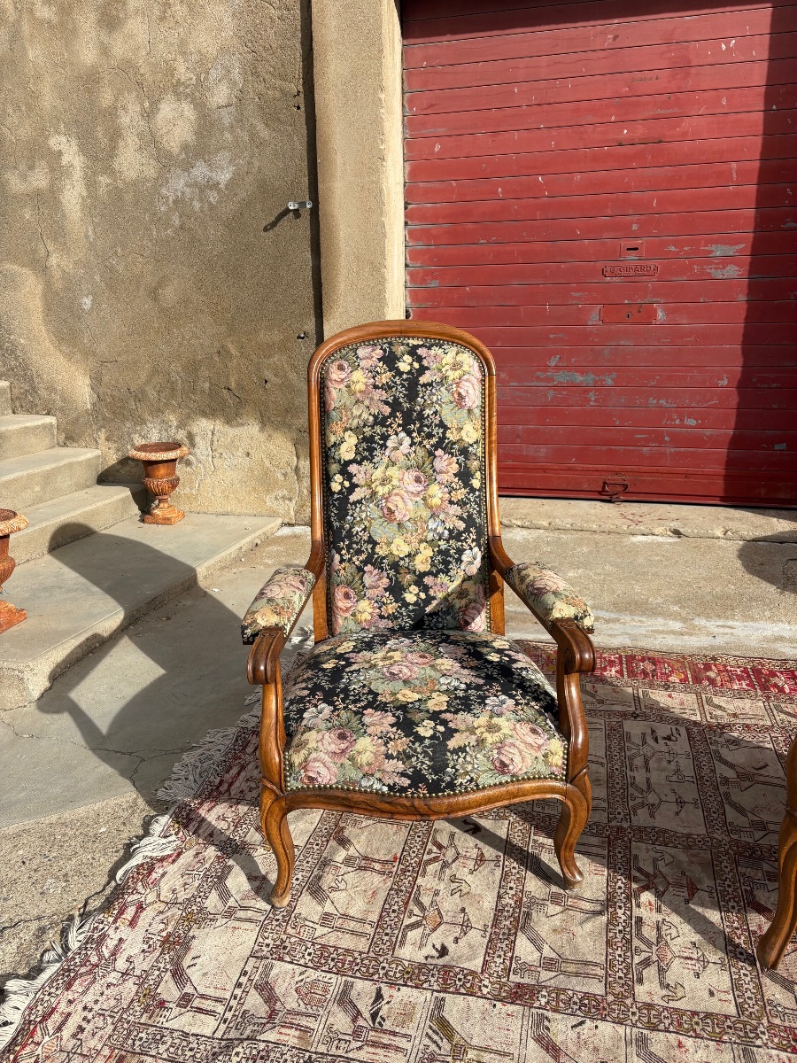 Paire de fauteuils Voltaire, restauration en noyer d’époqueXIXe siècle-photo-2