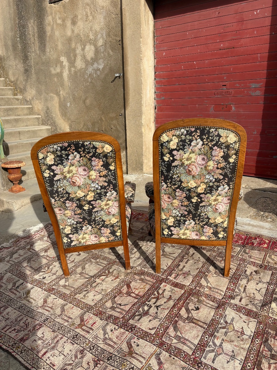 Paire de fauteuils Voltaire, restauration en noyer d’époqueXIXe siècle-photo-4