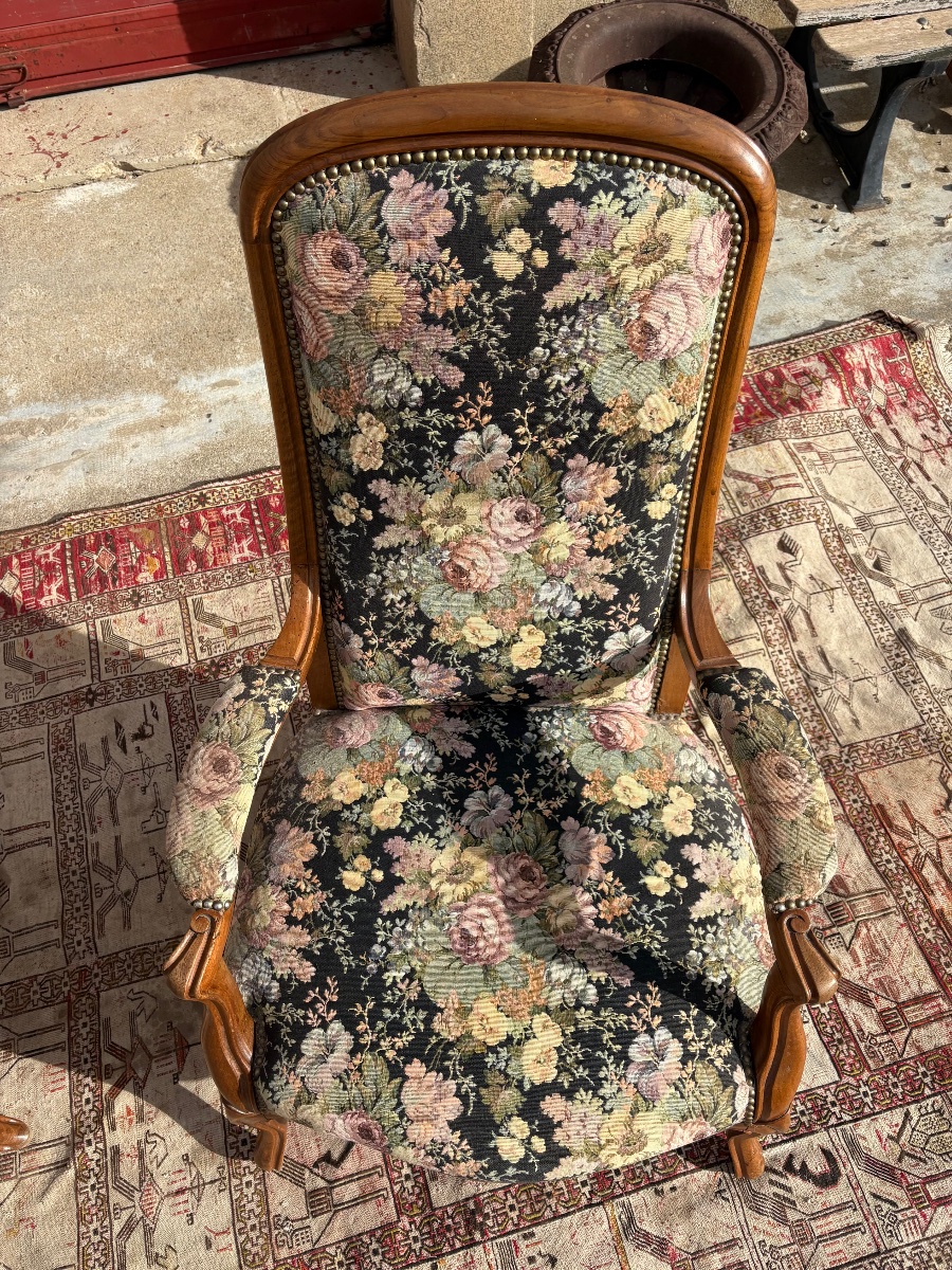 Paire de fauteuils Voltaire, restauration en noyer d’époqueXIXe siècle-photo-6