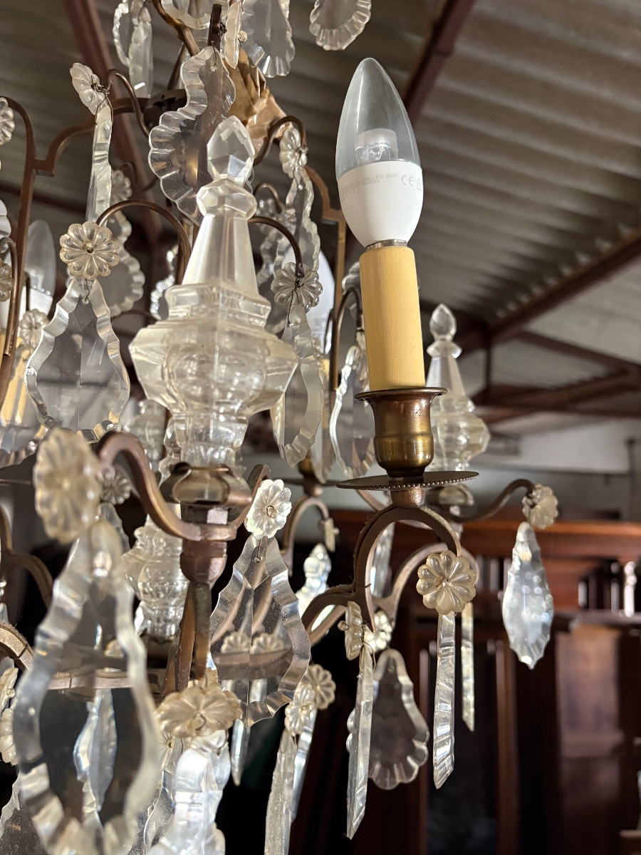 Lustre Louis XV, en bronze à quatre feux de lumière et cristal époque XIXe siècle.-photo-2