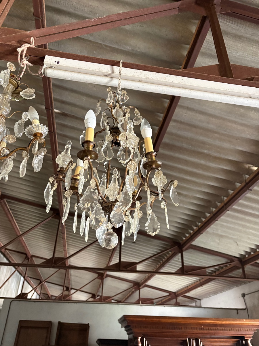 Lustre Louis XV, en bronze à quatre feux de lumière et cristal époque XIXe siècle.-photo-3