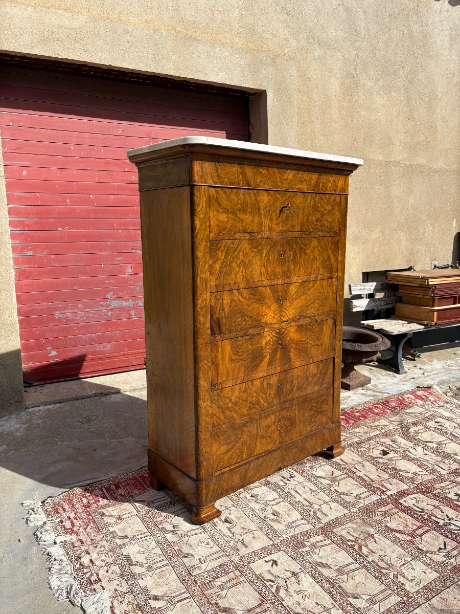 Semainier en ronce de noyer, restauration d’époque XIXe siècle-photo-1