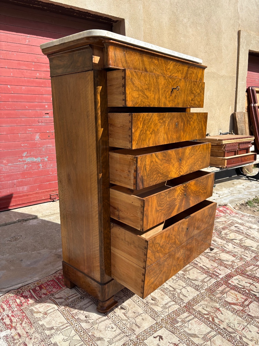 Semainier en ronce de noyer, restauration d’époque XIXe siècle-photo-3