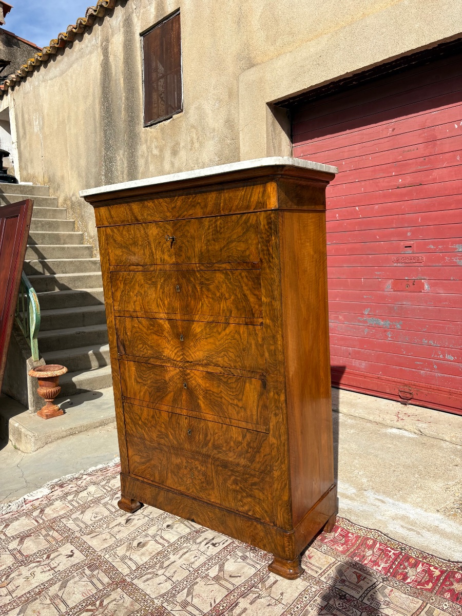 Semainier en ronce de noyer, restauration d’époque XIXe siècle-photo-4