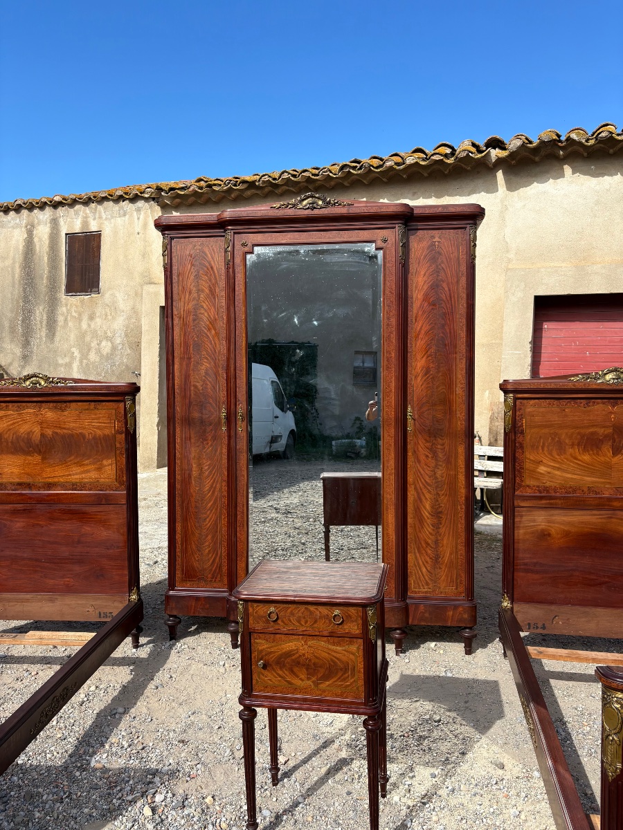 Chambre à coucher, Louis XVI, en acajou et marqueterie époque, Napoléon, III XIXe siècle-photo-2