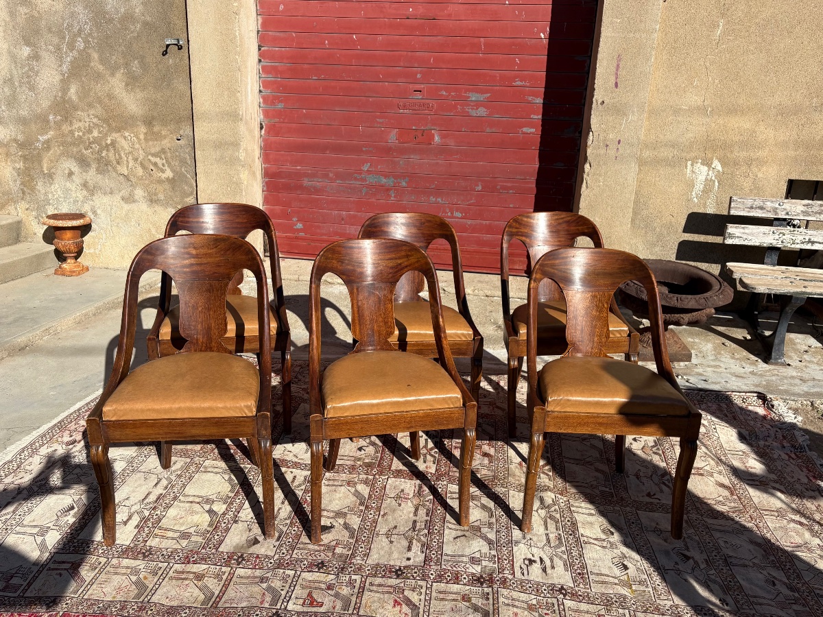 Suite De Six Chaises  gondole, empire en acajou XIXe siècle-photo-3