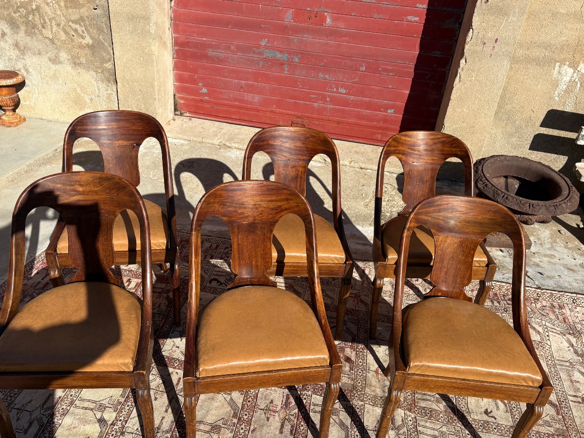 Suite De Six Chaises  gondole, empire en acajou XIXe siècle-photo-1
