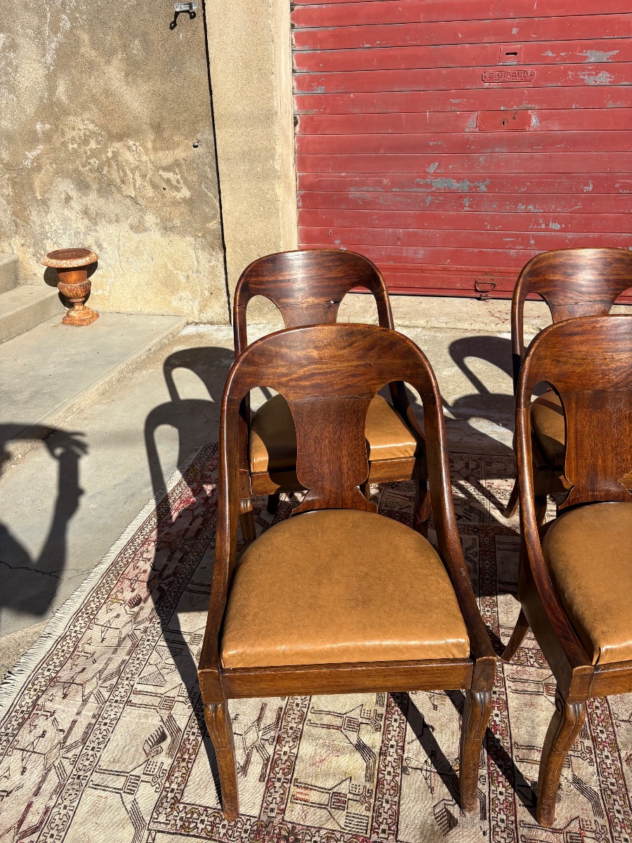 Suite De Six Chaises  gondole, empire en acajou XIXe siècle-photo-7