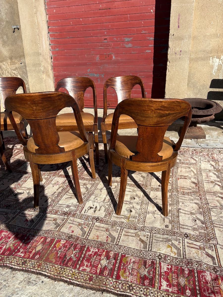 Suite De Six Chaises  gondole, empire en acajou XIXe siècle-photo-8