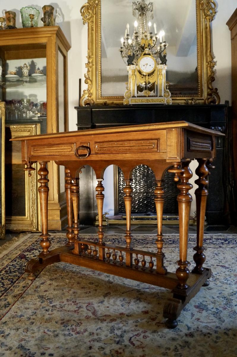 Bureau, Table écriture Napoleon III en noyer, d'époque XIXé-photo-3