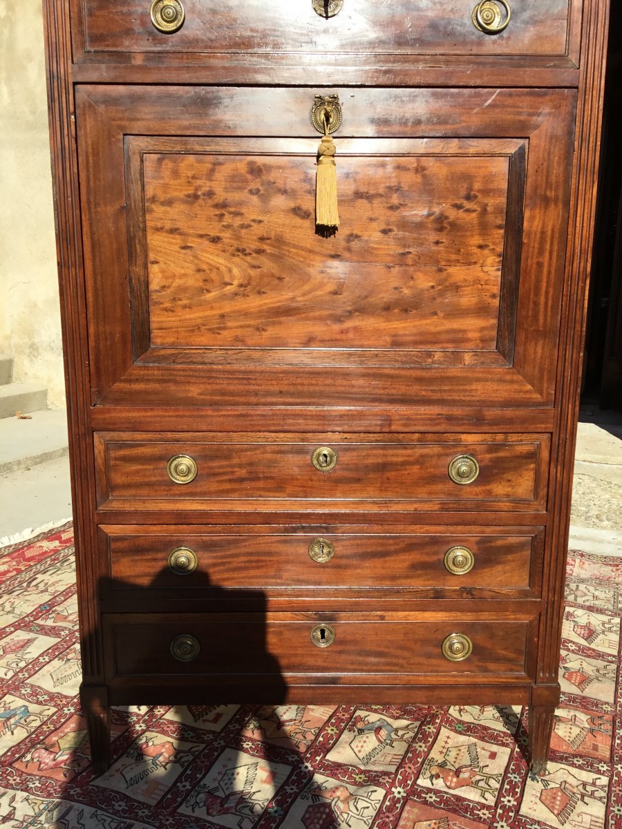 Louis XVI Secretary In Mahogany Eighteenth Time-photo-1