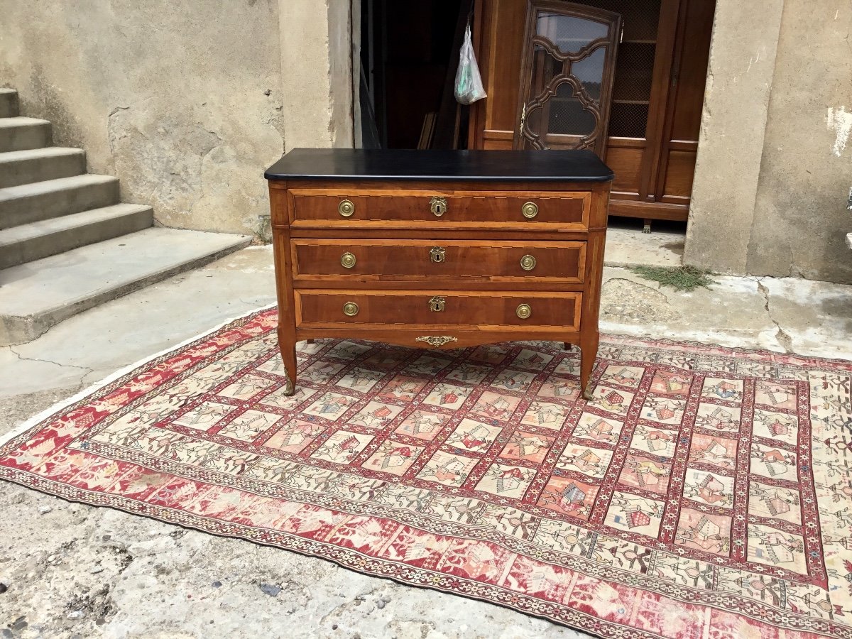 Commode Louis XVI Transition En Marqueterie En Acajou époque 18ème -photo-2