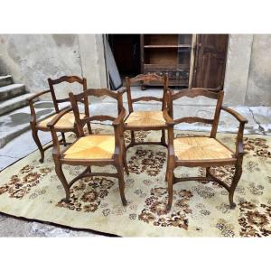 Four Louis XV Style Armchairs In Walnut, 1900 Period