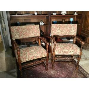 Pair Of Armchairs Louis XIII 19th Century